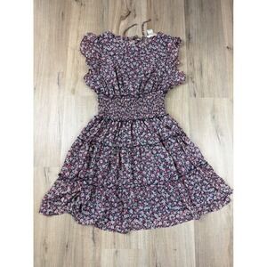 Altar'd State Floral Smocked Waist Tiered Mini Dress Navy Pink XL 26C789RLTI